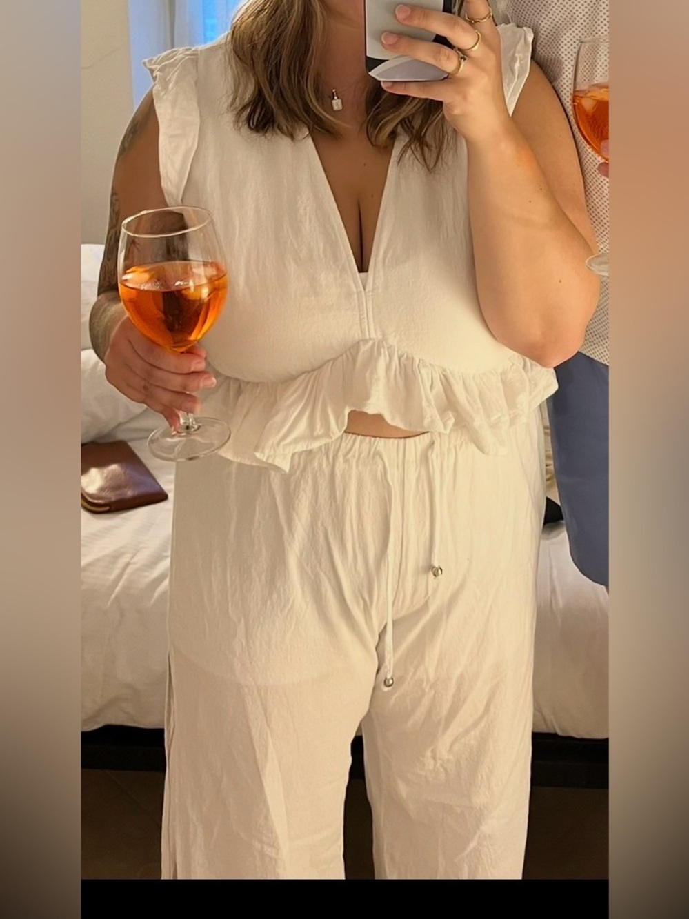 White Ruffle Trim Two-Piece  Set